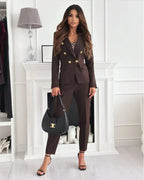 Women 2 piece suit set double breasted blazer and tailored pants for business