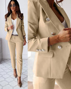 Women 2 piece suit set double breasted blazer and tailored pants for business