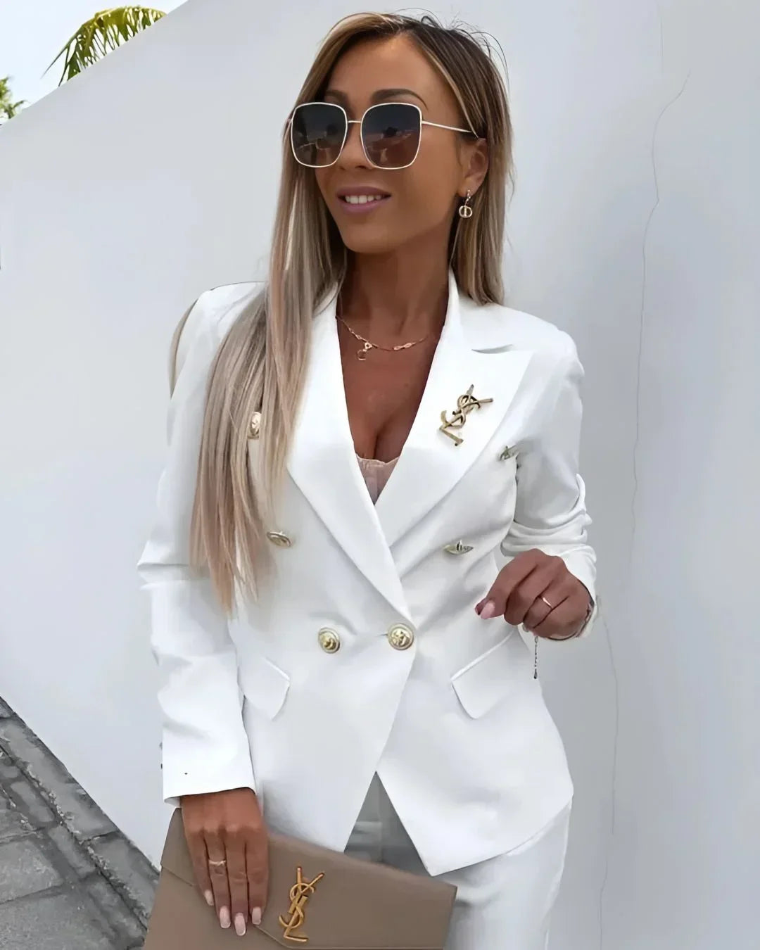 Women 2 piece suit set double breasted blazer and tailored pants for business