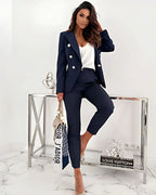 Women 2 piece suit set double breasted blazer and tailored pants for business