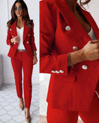 Women 2 piece suit set double breasted blazer and tailored pants for business