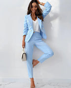 Women 2 piece suit set double breasted blazer and tailored pants for business