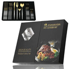 Cutlery set 24 piece stainless steel with gold accent, black white and rose handles