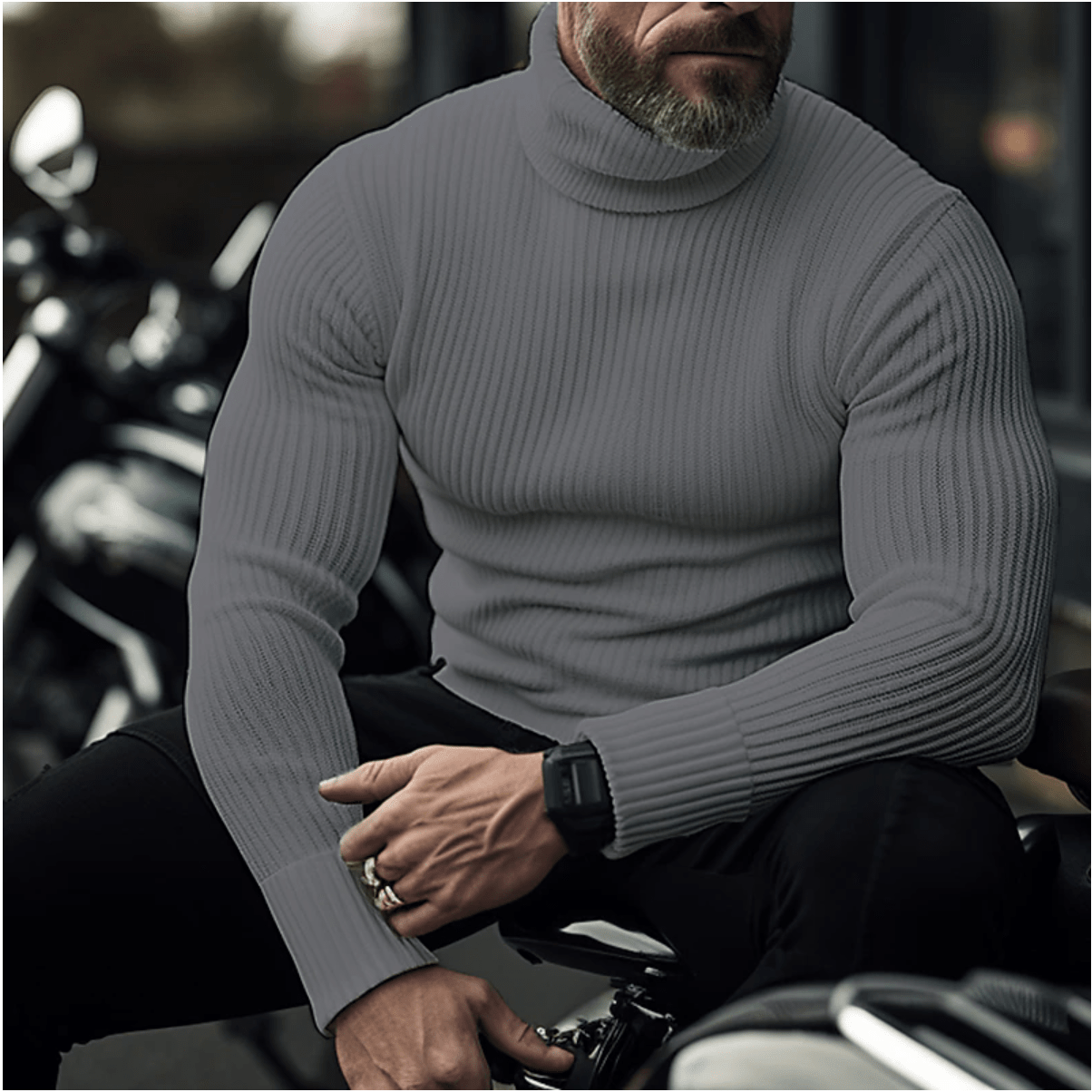 Men knit turtleneck sweater soft warm regular fit