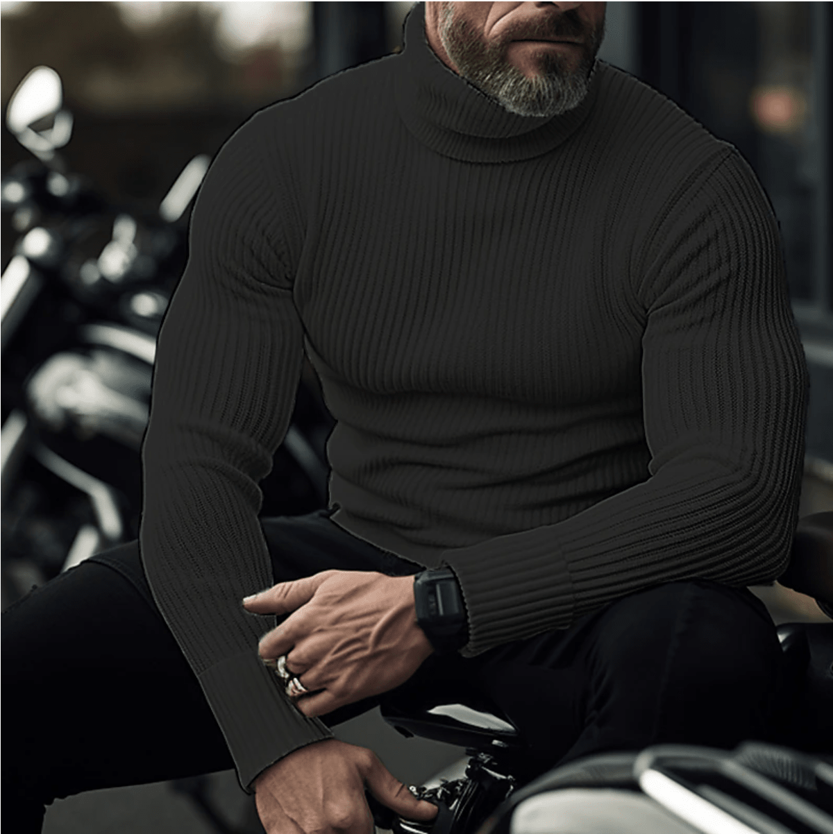 Men knit turtleneck sweater soft warm regular fit