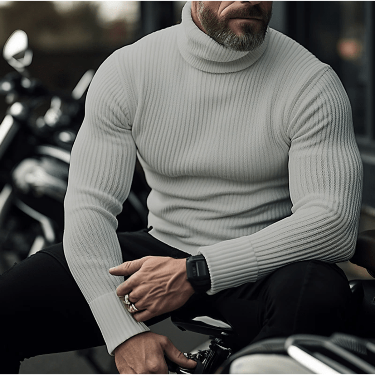 Men knit turtleneck sweater soft warm regular fit