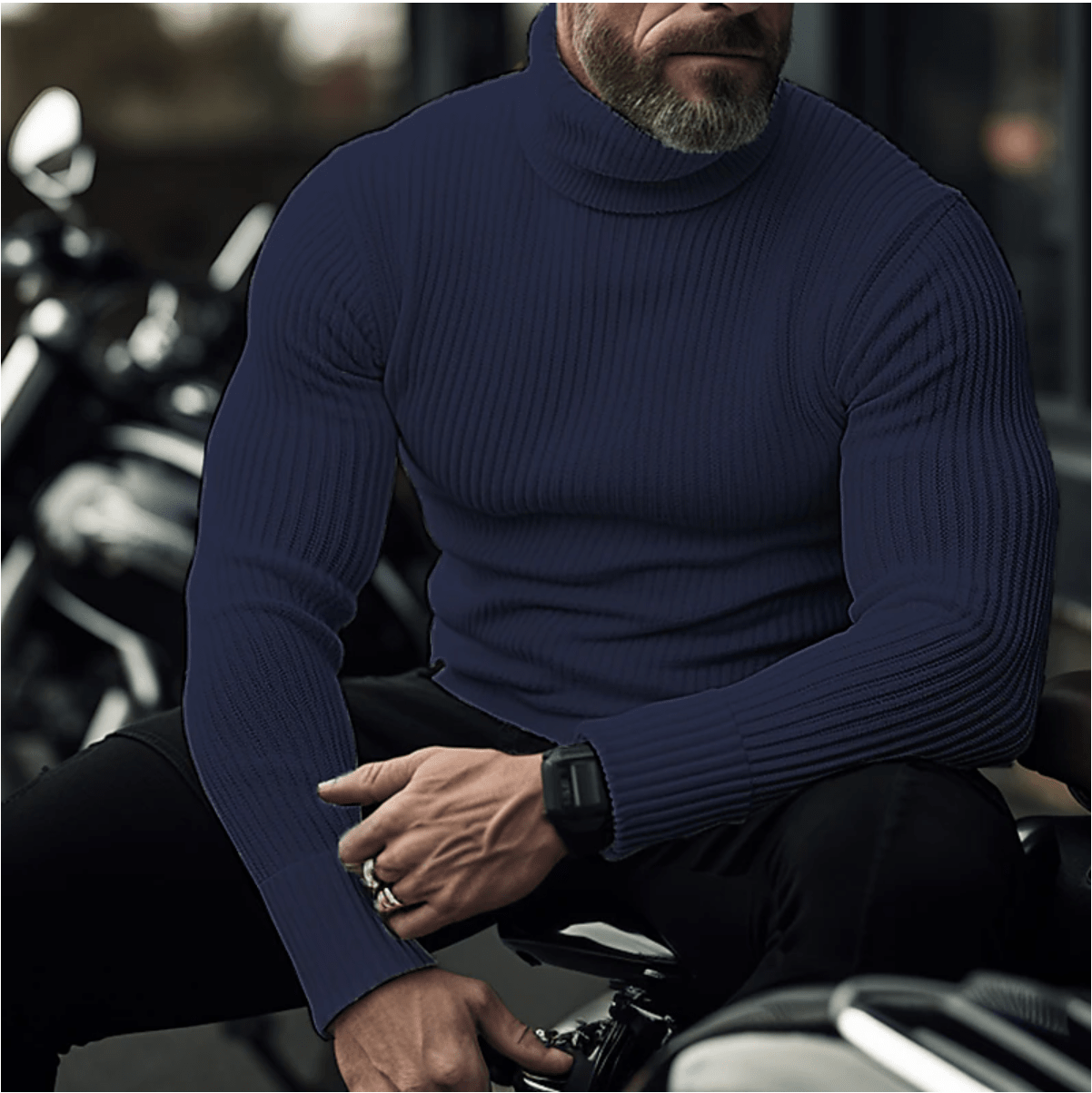 Men knit turtleneck sweater soft warm regular fit