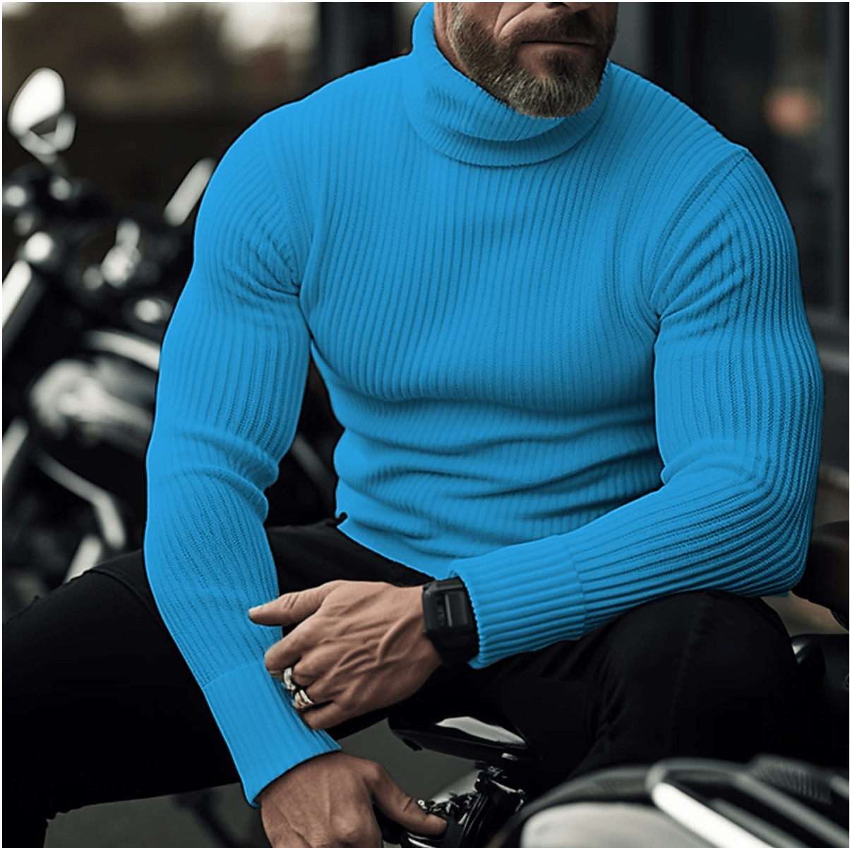 Men knit turtleneck sweater soft warm regular fit
