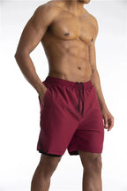 Men's running shorts with built-in liner and phone pocket, breathable athletic fit
