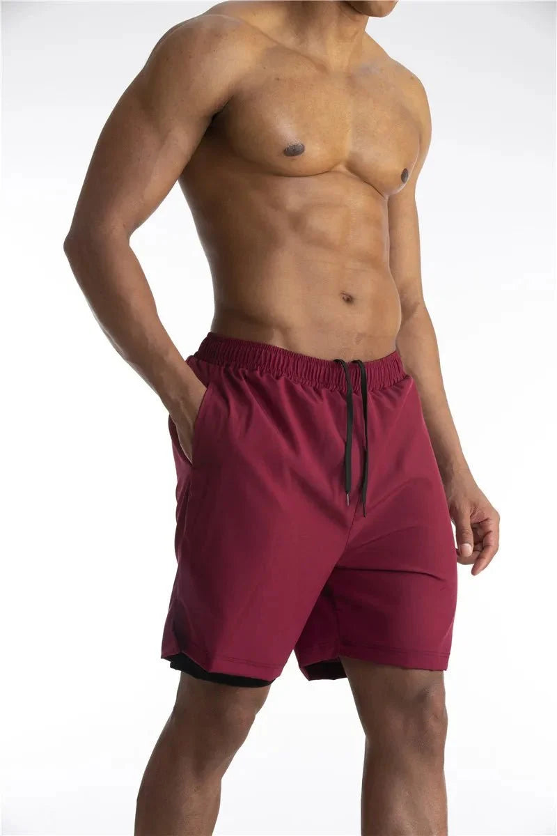 Men's running shorts with built-in liner and phone pocket, breathable athletic fit