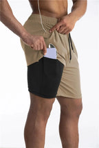 Men's running shorts with built-in liner and phone pocket, breathable athletic fit