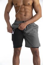 Men's running shorts with built-in liner and phone pocket, breathable athletic fit