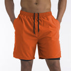 Men's running shorts with built-in liner and phone pocket, breathable athletic fit