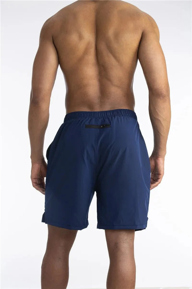 Men's running shorts with built-in liner and phone pocket, breathable athletic fit