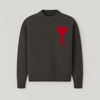 Women's oversized sweater with heart ace print and round neckline, all-season casual pullover