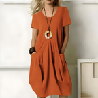 Summer Dress Women Loose Fit Tummy Control Solid Casual Round Neck
