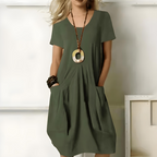 Summer Dress Women Loose Fit Tummy Control Solid Casual Round Neck