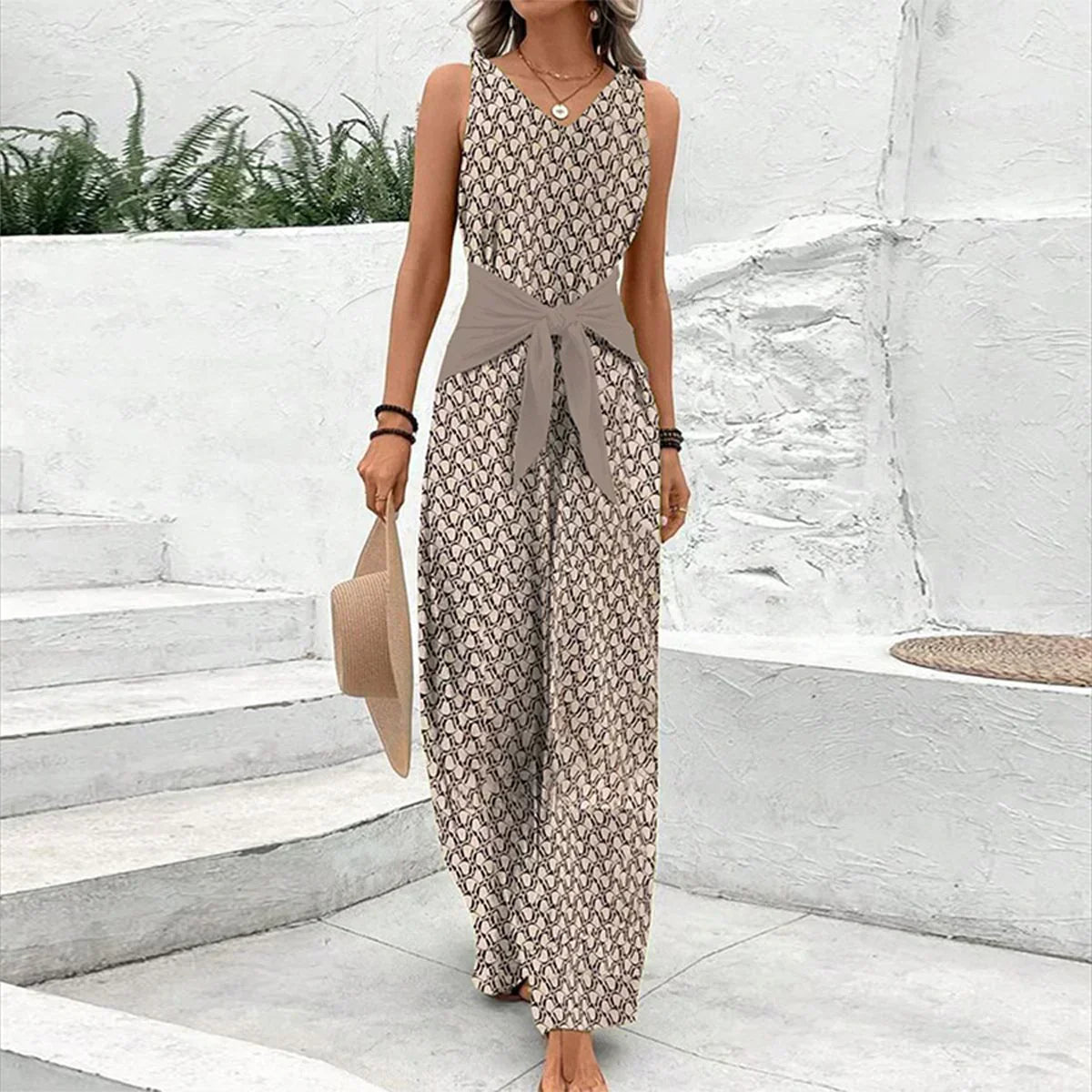 Women's cotton jumpsuit minimalist design, flattering fit for everyday wear
