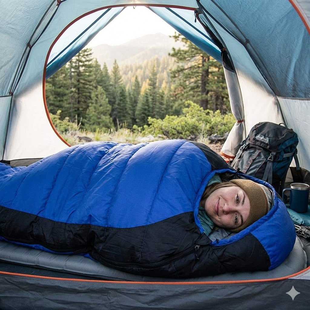 Big and tall 0F insulated sleeping bag cold weather blue 1800g