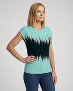 Women's summer blouse with watercolor floral print, asymmetric hem and relaxed loose fit