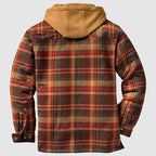 Men plaid hooded jacket with quilted lining and full-length zipper