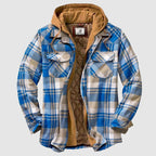 Men plaid hooded jacket with quilted lining and full-length zipper