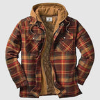 Men plaid hooded jacket with quilted lining and full-length zipper