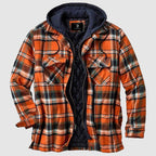 Men plaid hooded jacket with quilted lining and full-length zipper