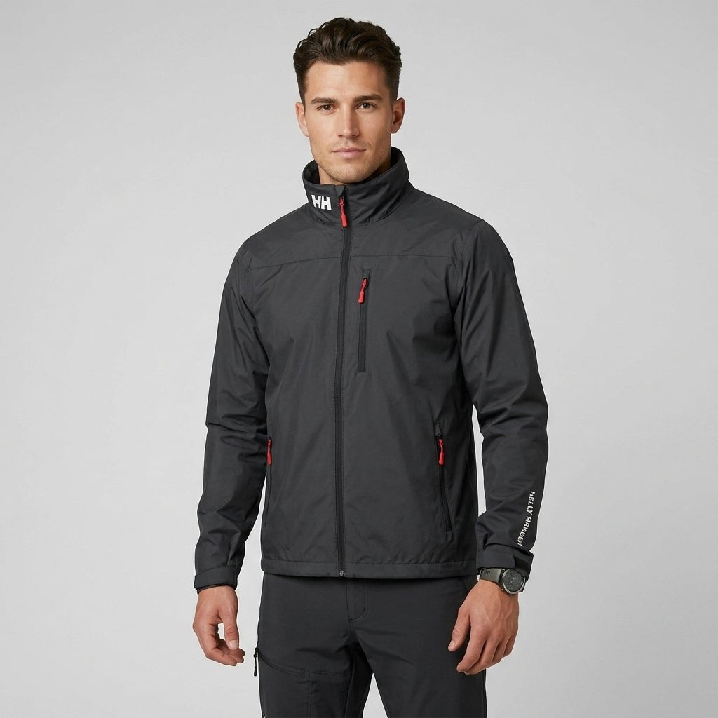 Men water resistant zip collar jacket in black structured full zip