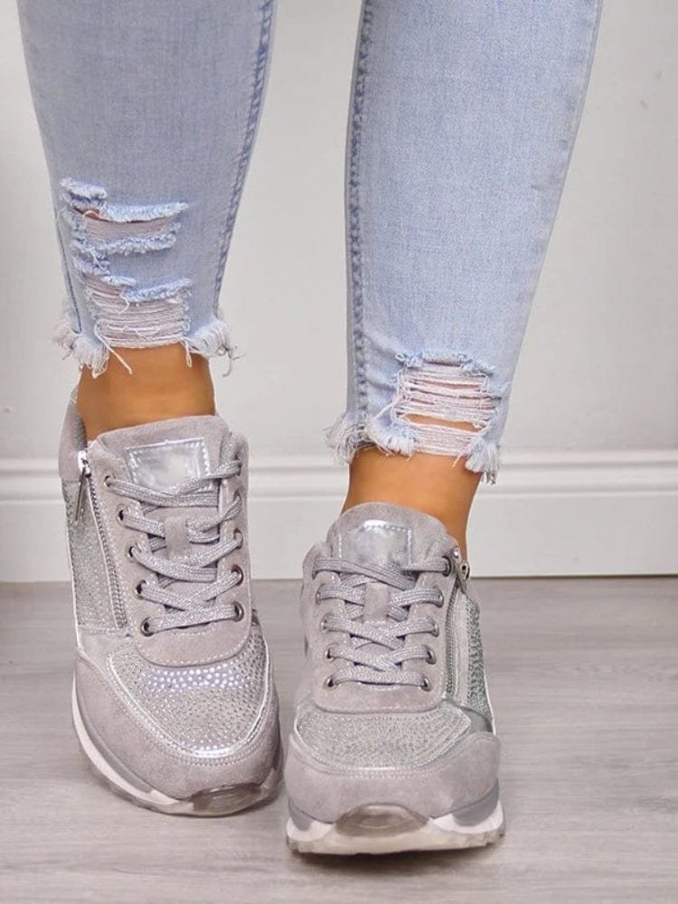 Women Wedge Sneakers Suede Platform Metallic Leather Accent Detail