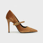 Velvet Heels | Women's Leather Mary Jane Pointed Toe Stiletto Pumps
