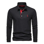 Men cotton long sleeve polo shirt regular fit with classic collar