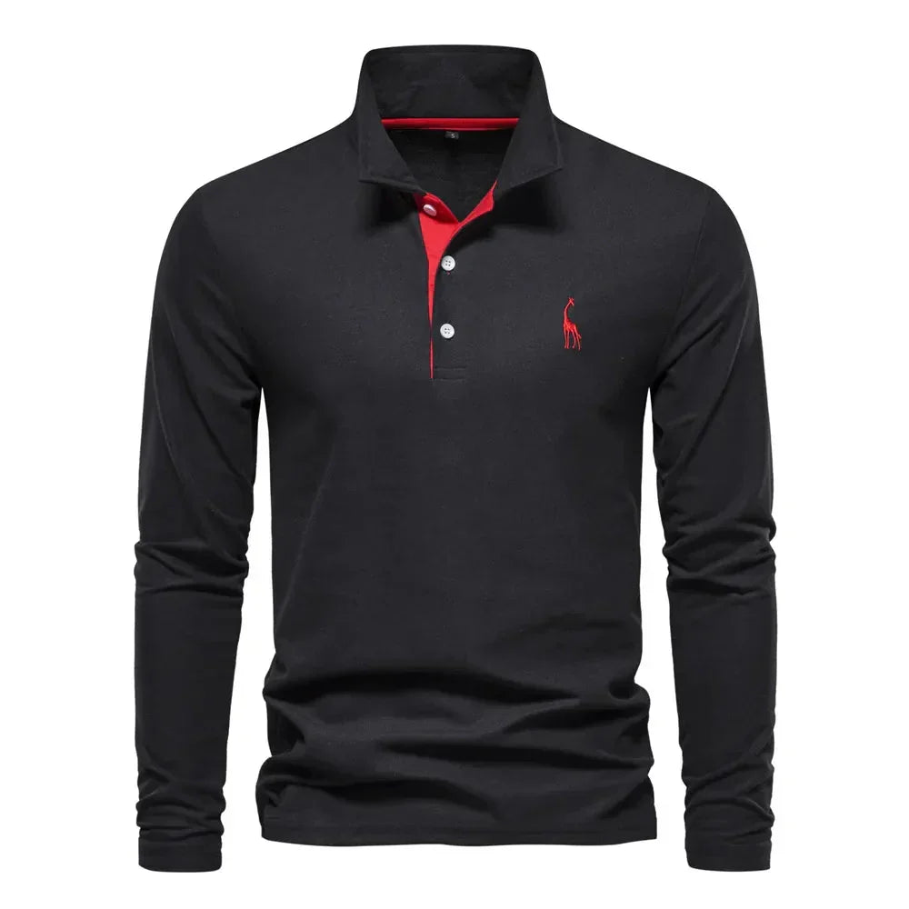 Men cotton long sleeve polo shirt regular fit with classic collar