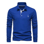 Men cotton long sleeve polo shirt regular fit with classic collar