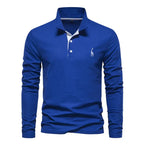 Men cotton long sleeve polo shirt with classic collar and button placket