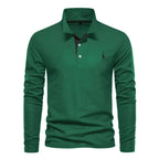Men cotton long sleeve polo shirt regular fit with classic collar