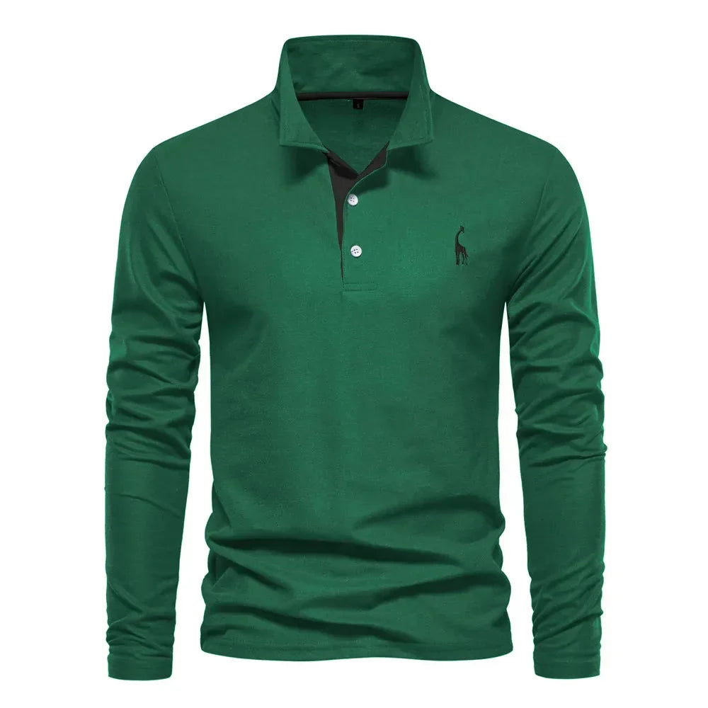 Men cotton long sleeve polo shirt regular fit with classic collar