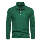 Men cotton long sleeve polo shirt with classic collar and button placket