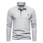 Men cotton long sleeve polo shirt regular fit with classic collar