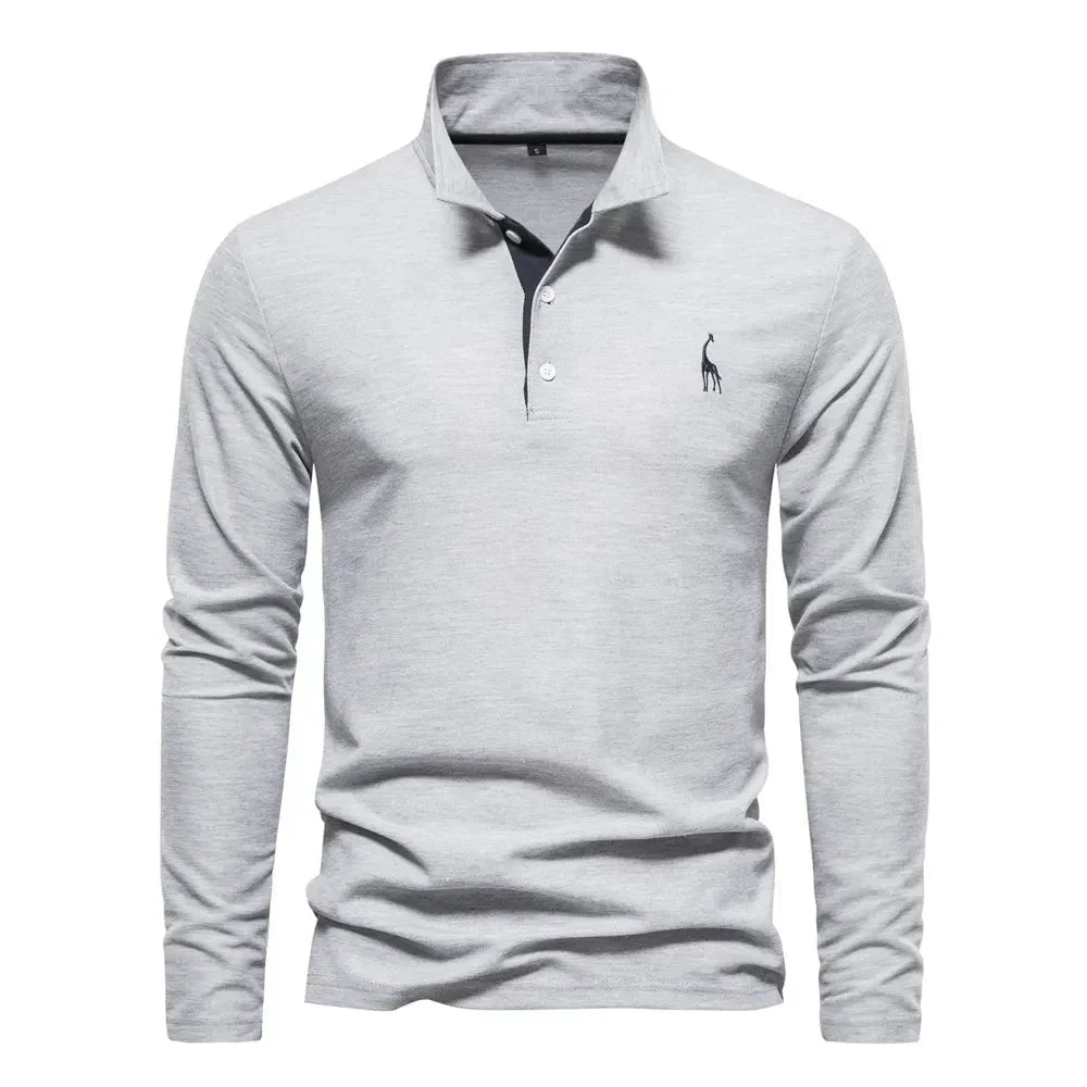 Men cotton long sleeve polo shirt regular fit with classic collar