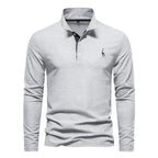 Men cotton long sleeve polo shirt with classic collar and button placket