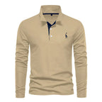 Men cotton long sleeve polo shirt regular fit with classic collar