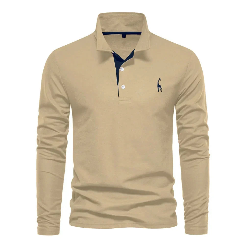 Men cotton long sleeve polo shirt regular fit with classic collar