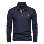 Men cotton long sleeve polo shirt regular fit with classic collar
