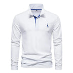 Men cotton long sleeve polo shirt regular fit with classic collar