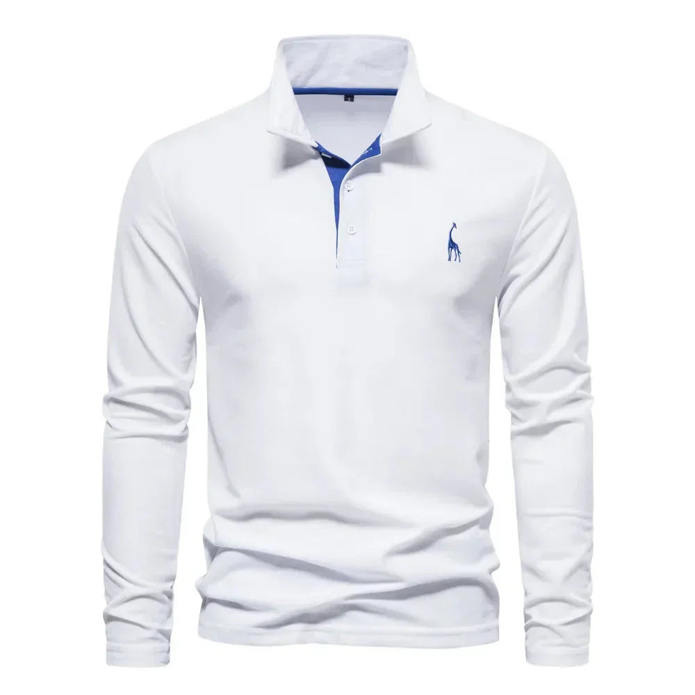 Men cotton long sleeve polo shirt regular fit with classic collar