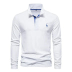 Men cotton long sleeve polo shirt with classic collar and button placket