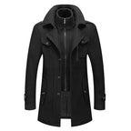 Men's wool coat with removable stand collar in grey, winter outerwear