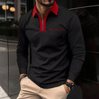 Men cotton blend long sleeve shirt with contrast collar and half zip closure