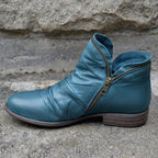 Women ankle boots with zip closure and low heel in multiple colours